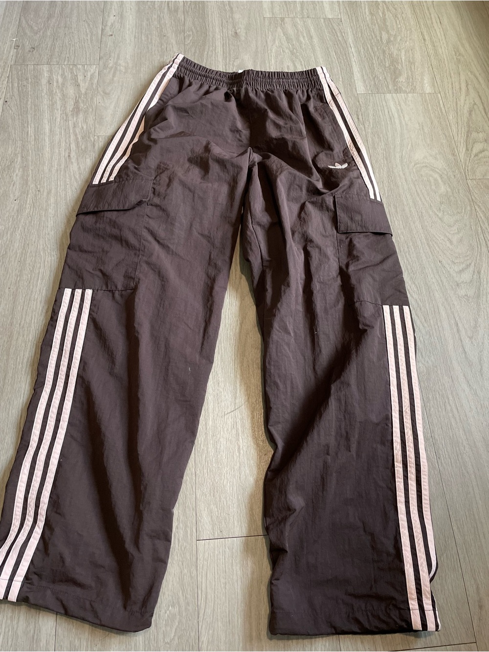 adidas Brown Track Pants with Pink Side Stripes